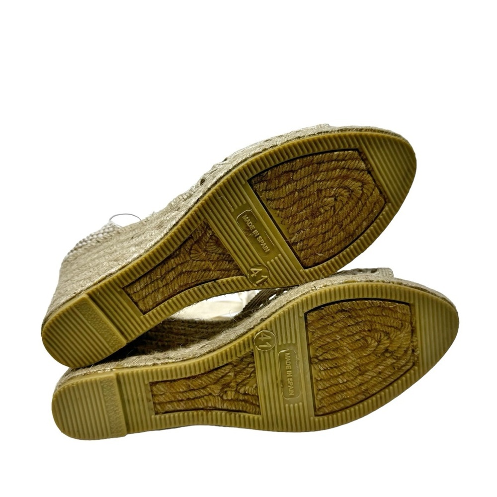 Maypol NEW Crochet Espadrille Wedge Sandals Peep Toe Ankle Wrap Cream Size 41 - Picture 12 of 13
